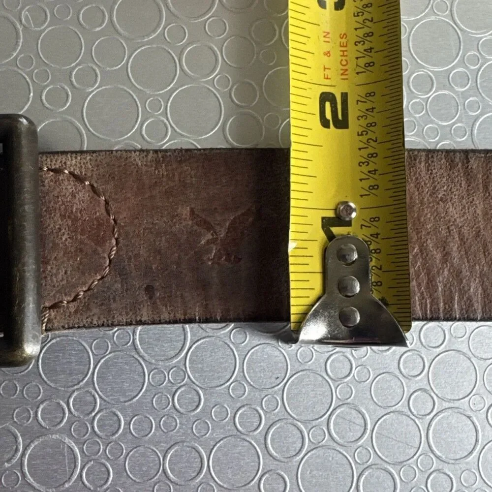 American Eagle Mens Rugged Brown Leather Reversible Belt 44 Eagle Logo Y2K